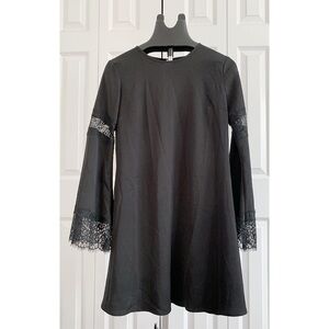 MOSSIMO Size XS Y2K Black Mini Dress w/ Lace Bell Sleeves